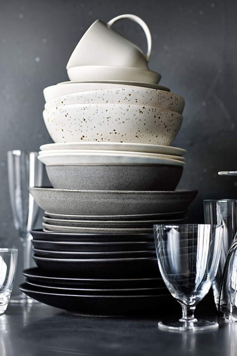 Craft Mat Siyah Seramik Coupe Salata Tabakları 8’li Set