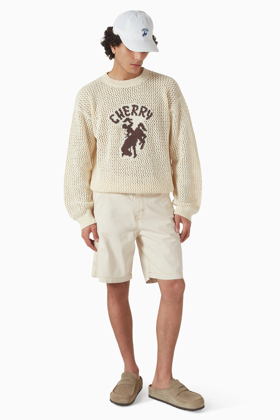 Western Sweater, Beyaz Tığ İşi Örgü, Pamuklu Yazlık Bol Kesim Kazak