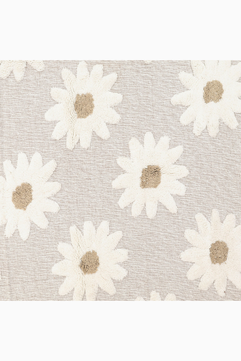 Beyaz Gri Papatya Desenli %100 Pamuk Battaniye, Püsküllü, Yumuşak ve Rahat