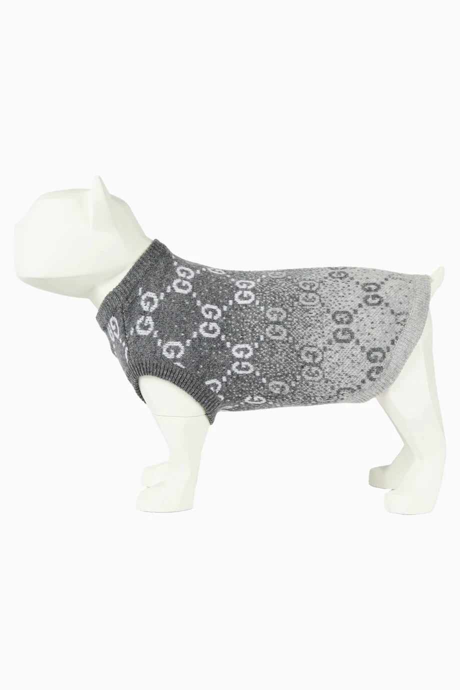Jakarlı %100 Yün Köpek Kazağı Gri/Beyaz