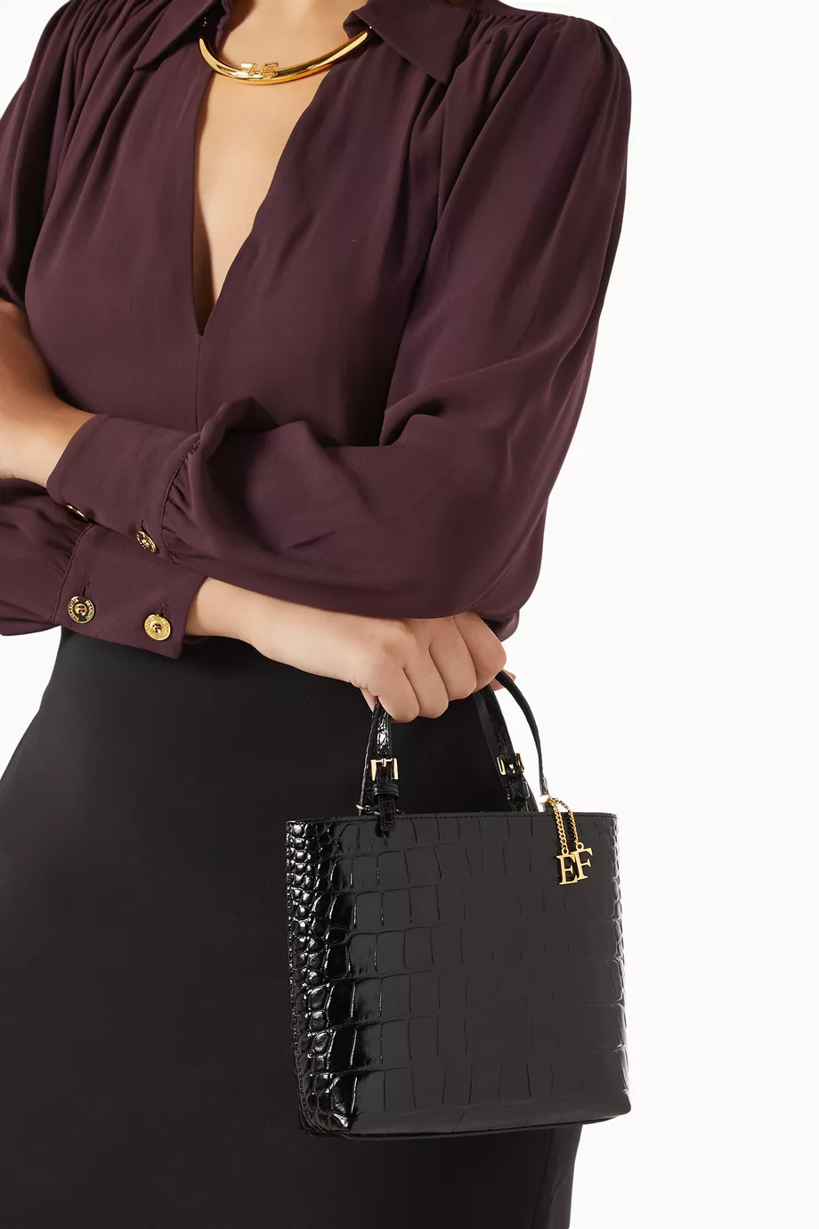 Timsah Desenli Deri Mini Tote Çanta, Şık & Lüks