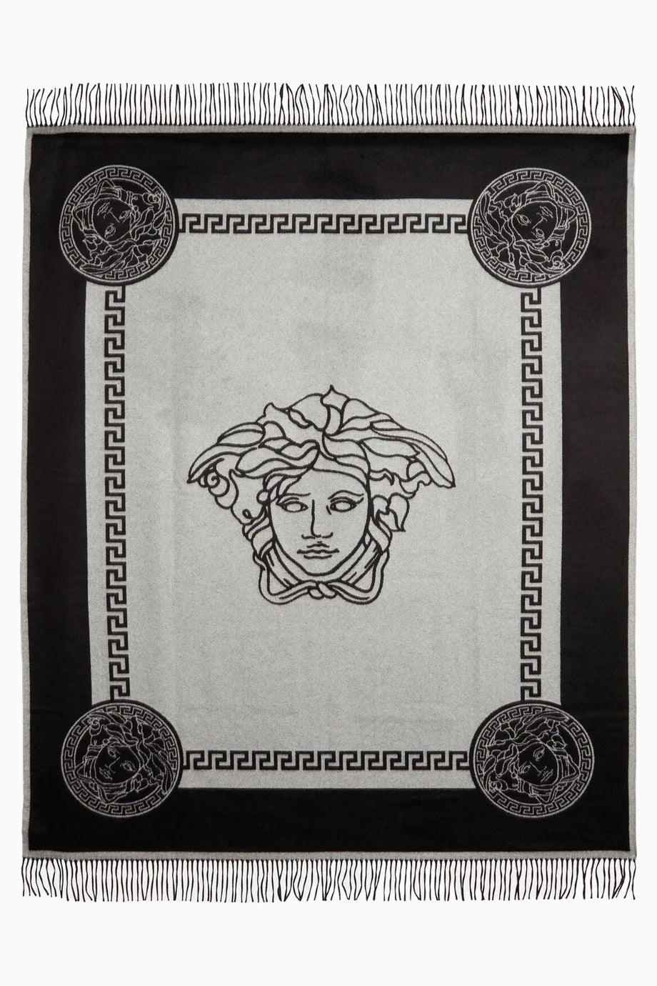 Greca Key-Medusa, İtalyan Tasarımı Siyah İpek Kaşmir Battaniye