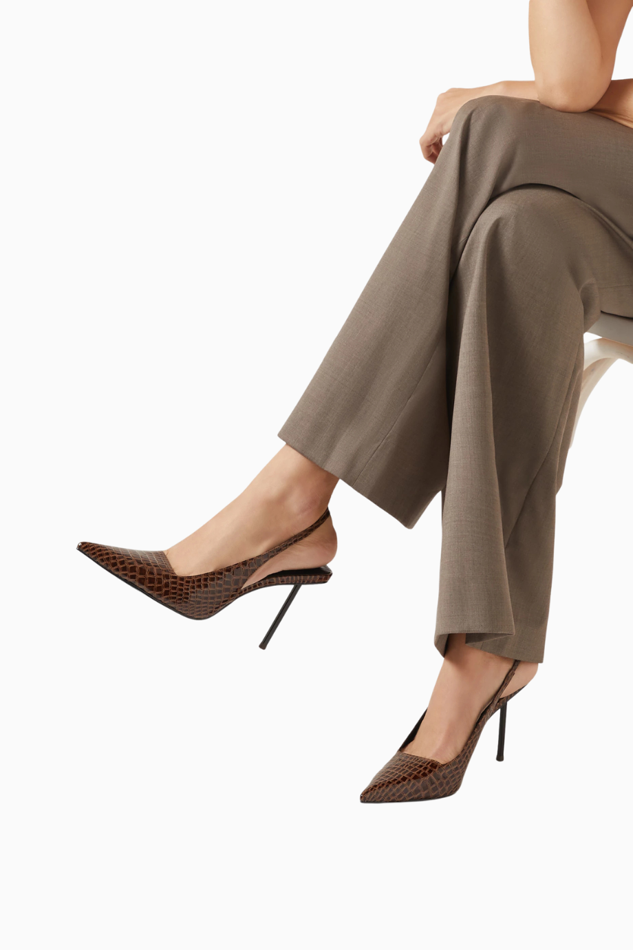 LA G63 100 Kahverengi Kroko Vegan Deri, Slingback Stiletto