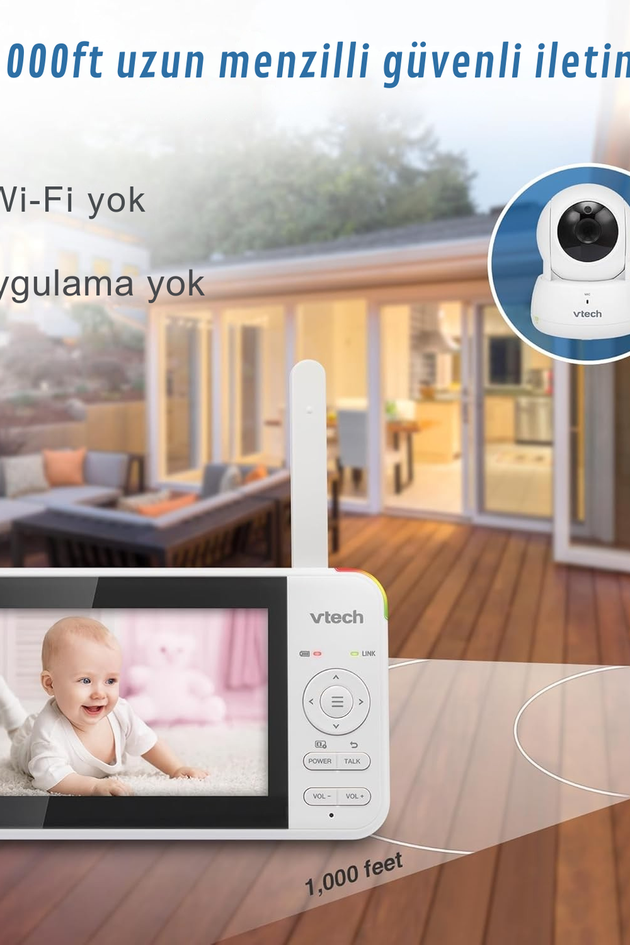 M924 5” Kameralı Bebek Monitörü, 31 Saat Pil, HD Gece Görüşü, 360° Görünüm
