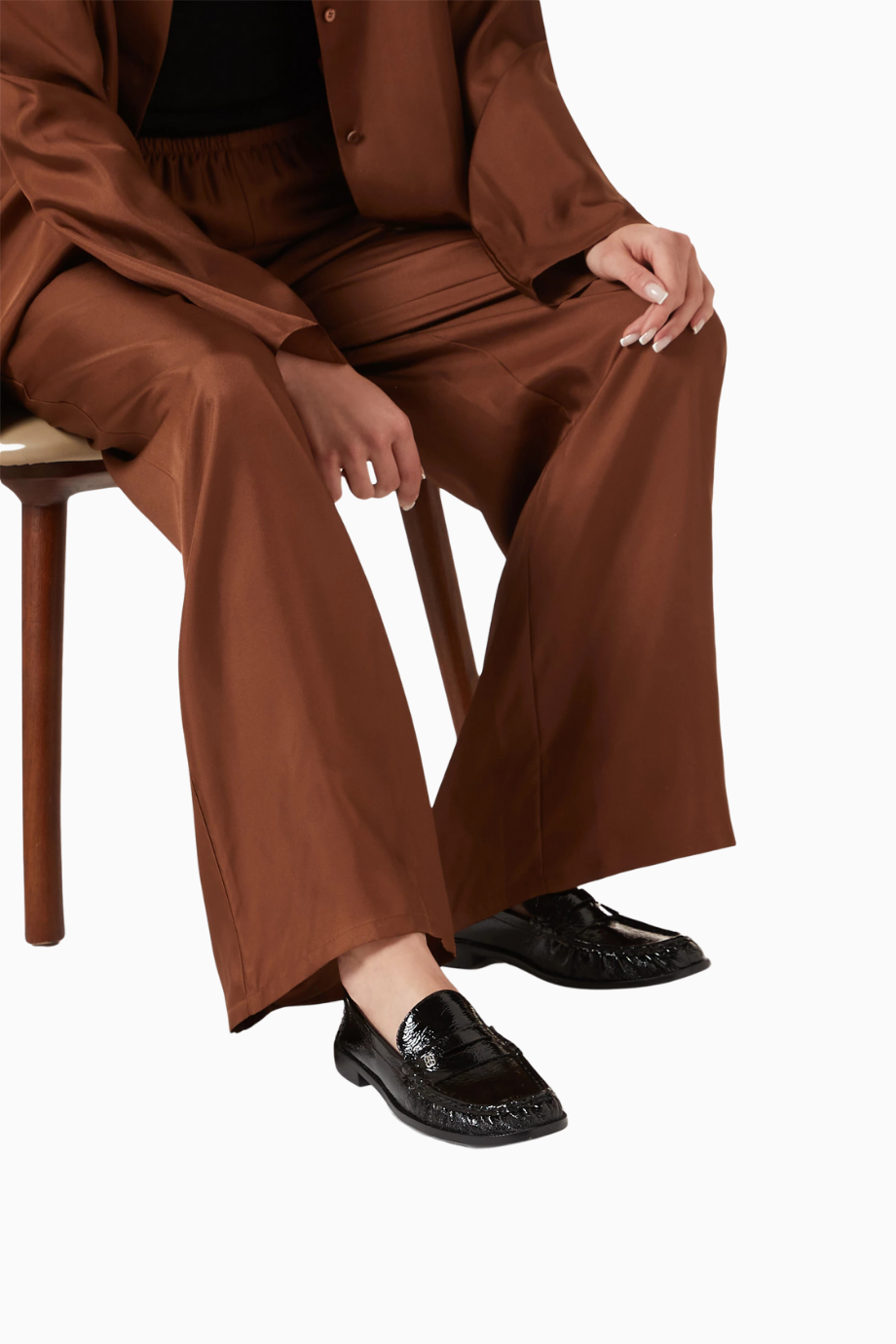 Fresh Boho Siyah Rugan Gümüş Metal Detaylı, Lüks ve Zarif Loafer Ayakkabı