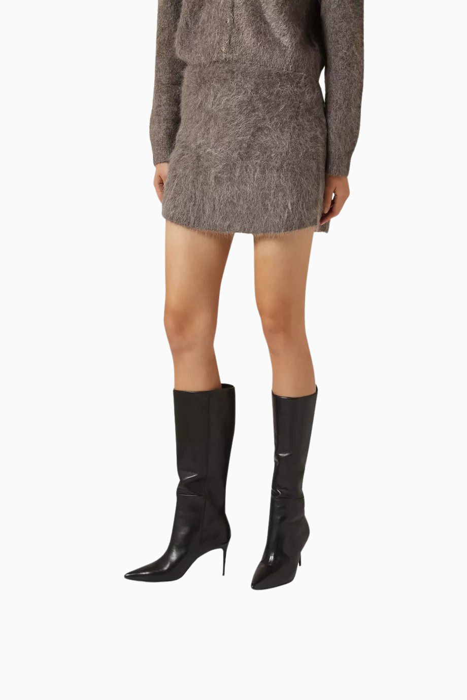 Kath 80 Siyah Deri Sivri Burun, El Yapımı Şık Diz Altı Topuklu Çizme