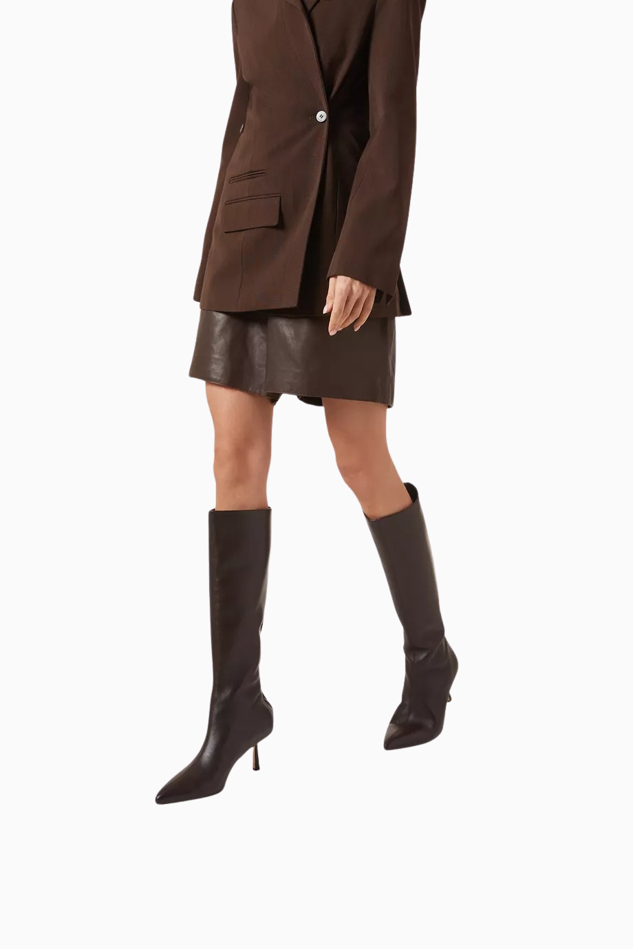 Petra 70 Deri Sivri Burun Diz Altı, Orta Topuklu Uzun Çizme