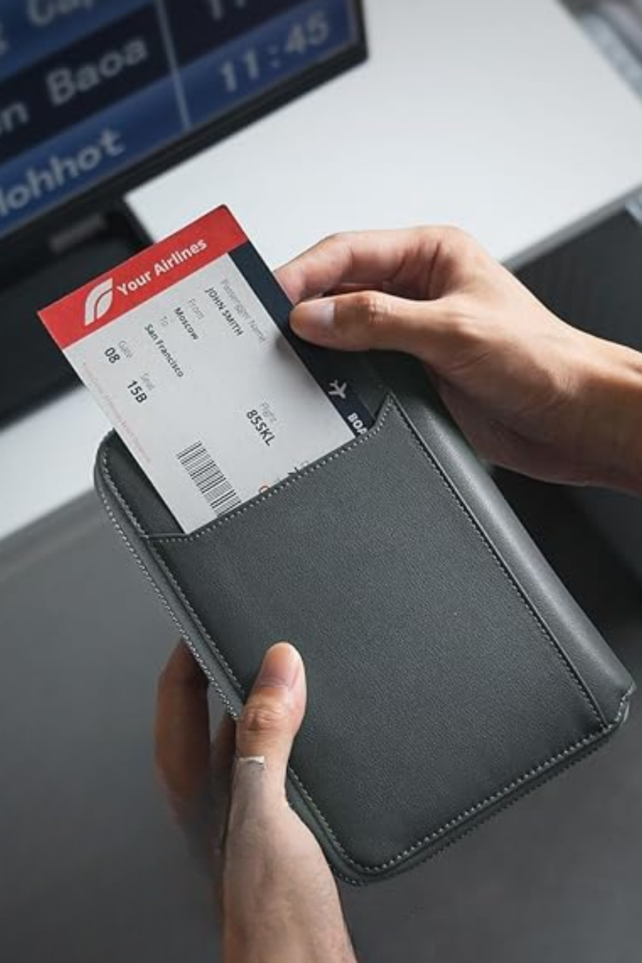 RFID Korumalı Deri Fermuarlı Unisex Aile Pasaport Cüzdanı