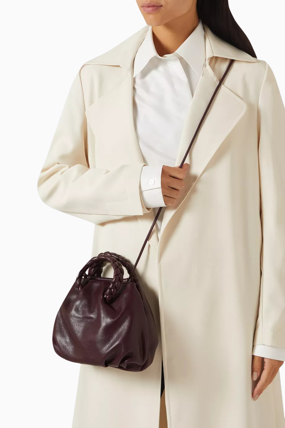 Medium Bombon Bordo Deri Çanta, Örgü Saplı Lüks Tasarım