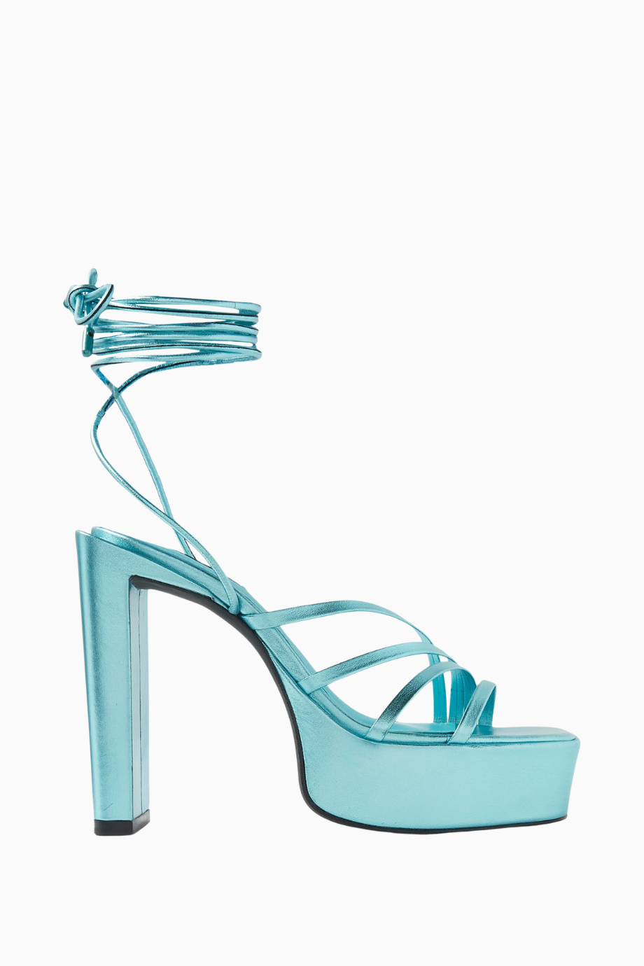 Sasha 125 Mavi Metalik Deri, Platform Topuklu Şık Sandalet