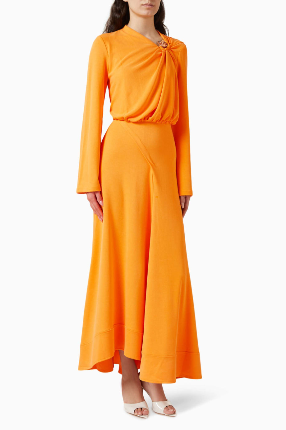 Arbury Clementine Kadın Drapeli Maxi Jersey Elbise