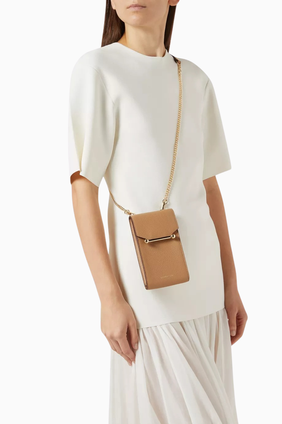 Mosaic Caramel Deri Phone Pouch Çanta, Şık ve Kompakt Tasarım