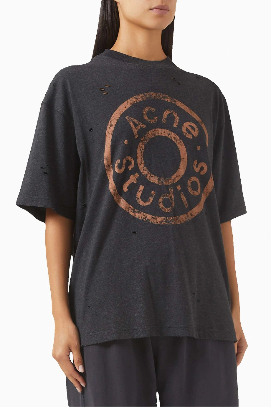 Organik Pamuk Karışımlı Pembe Distressed Logo T-shirt - Rahat Kesim, Günlük Stil