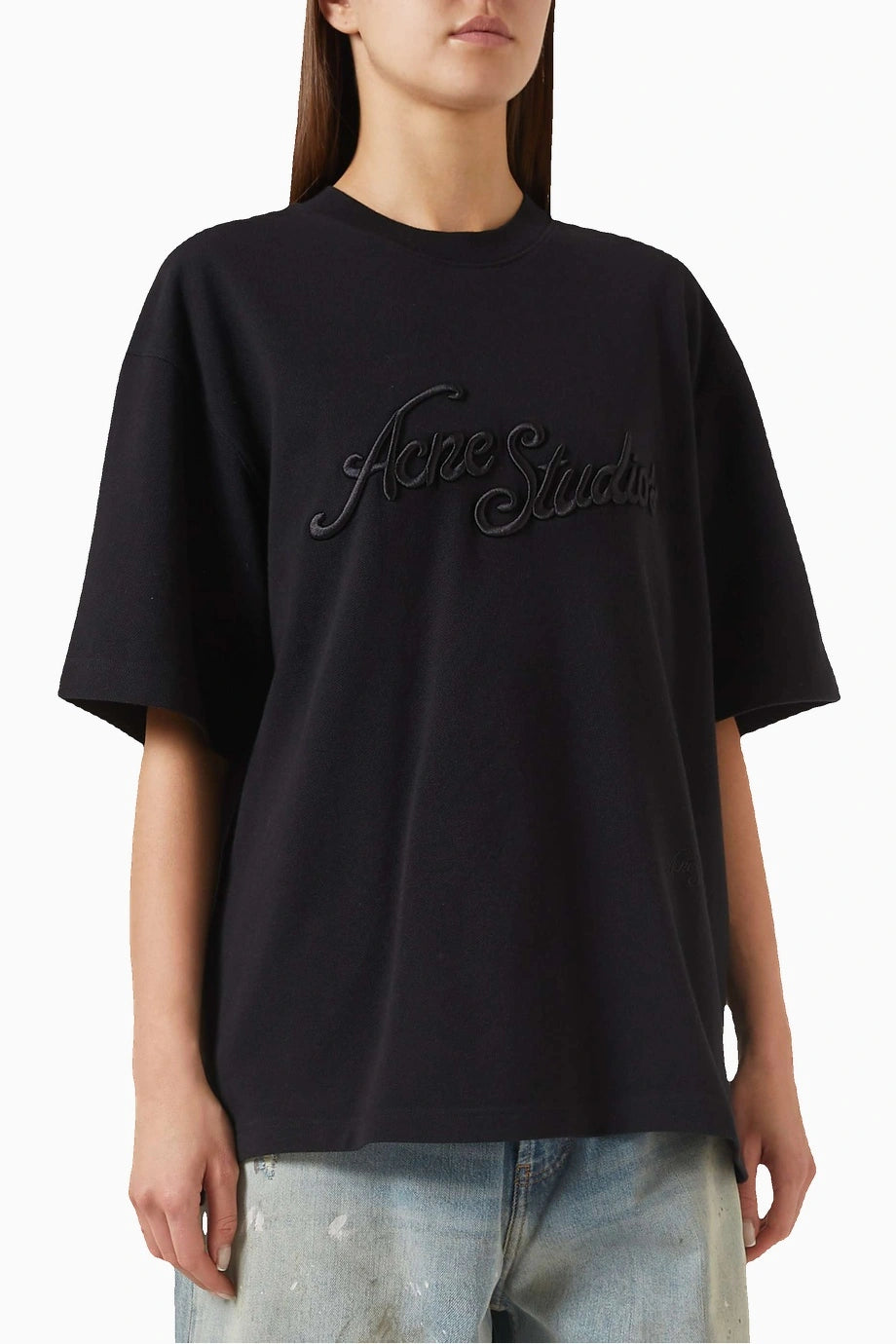 Pamuk T-Shirt Pembe 3D Logo Nakışlı, Rahat Kesim, Vintage Görünüm