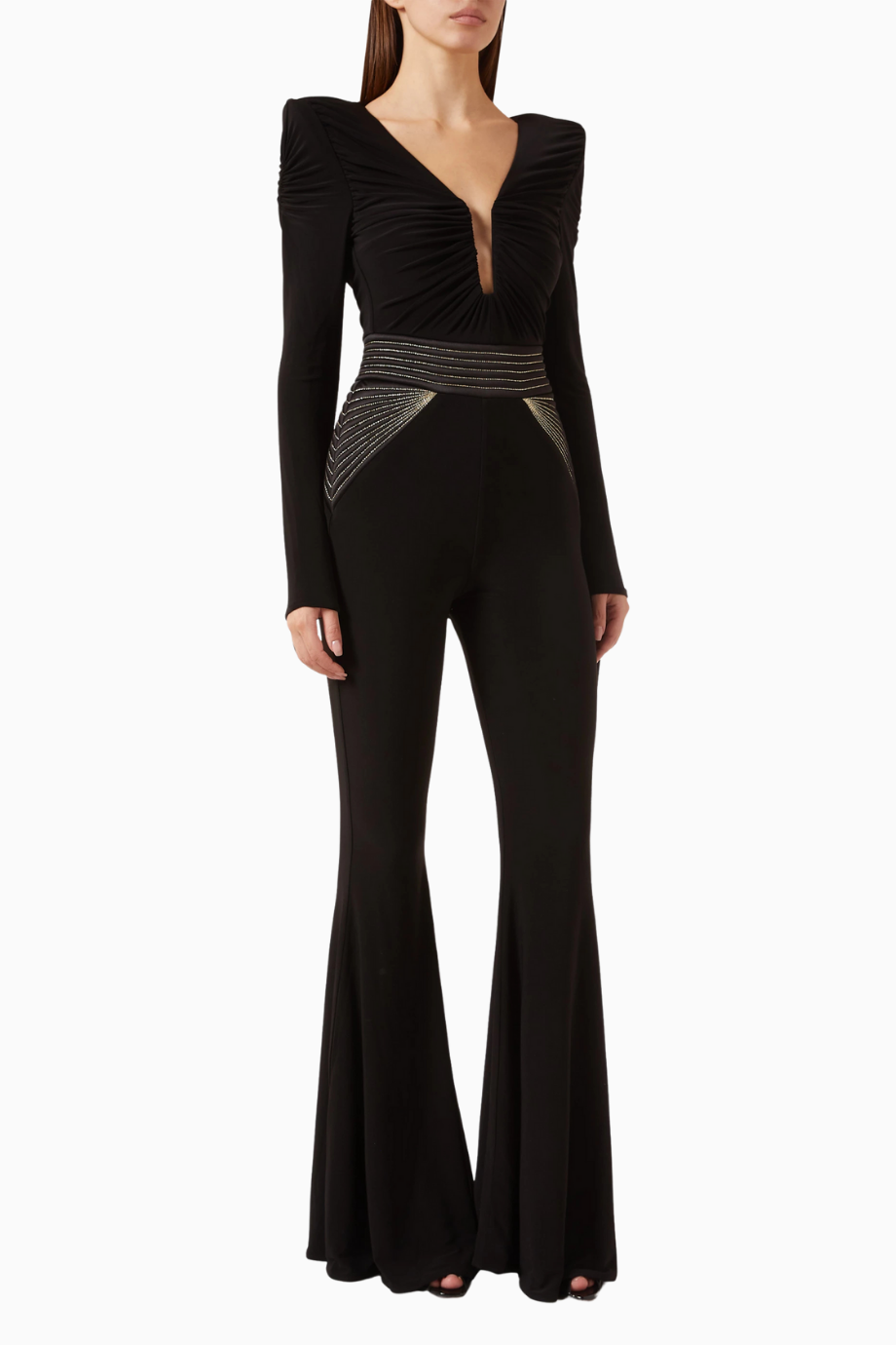 The Bloom Siyah Tulum, Kristal İşlemeli Bel Detaylı Güçlü Siluet