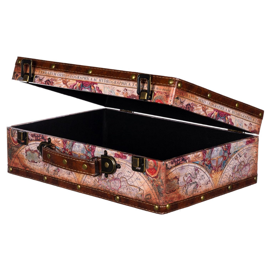 Ahşap Vintage Sandık, Deri Kaplamalı Şık Saklama Kutusu (36x25x12 cm)