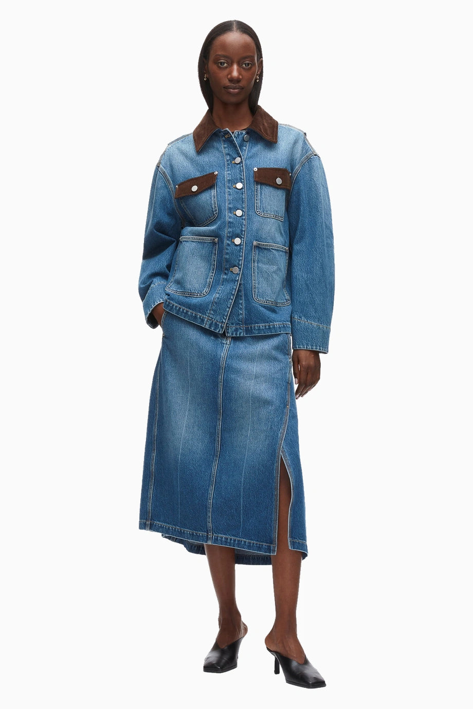Denim Ranch Kontrast Kadife Detaylı Kadın Ceket
