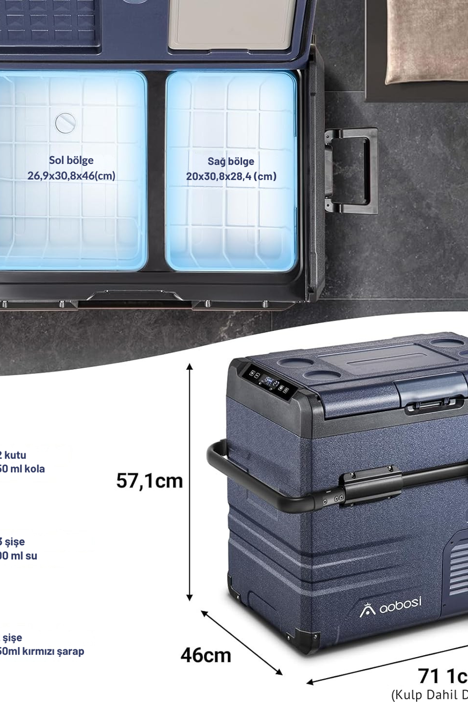 55L Kompresörlü Soğutma Kutusu, Çift Bölmeli, WiFi & Uygulama Kontrollü