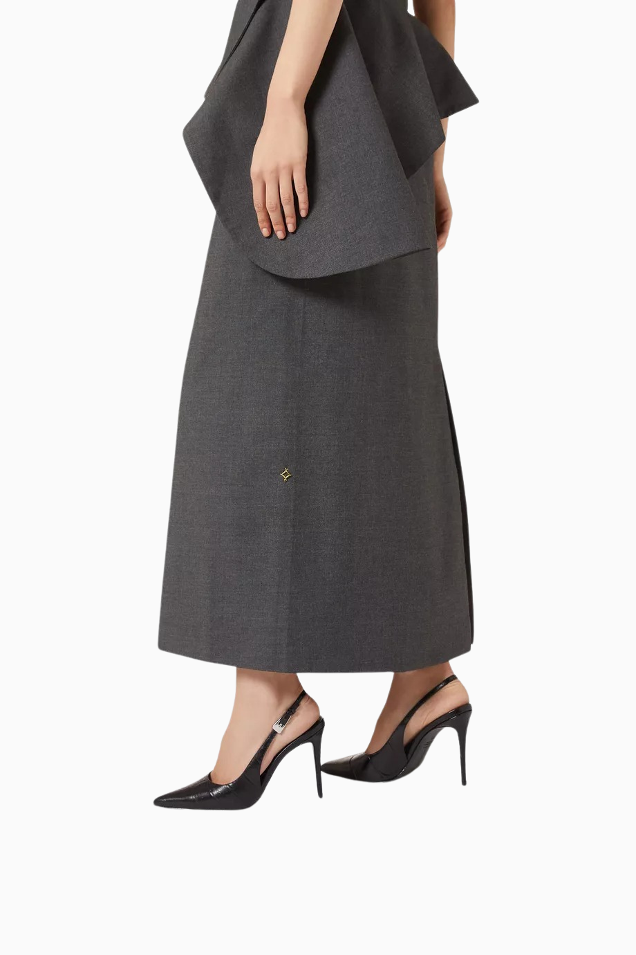 Branca 100 Siyah Deri Sivri Burun, 100mm Slingback Topuklu Ayakkabı