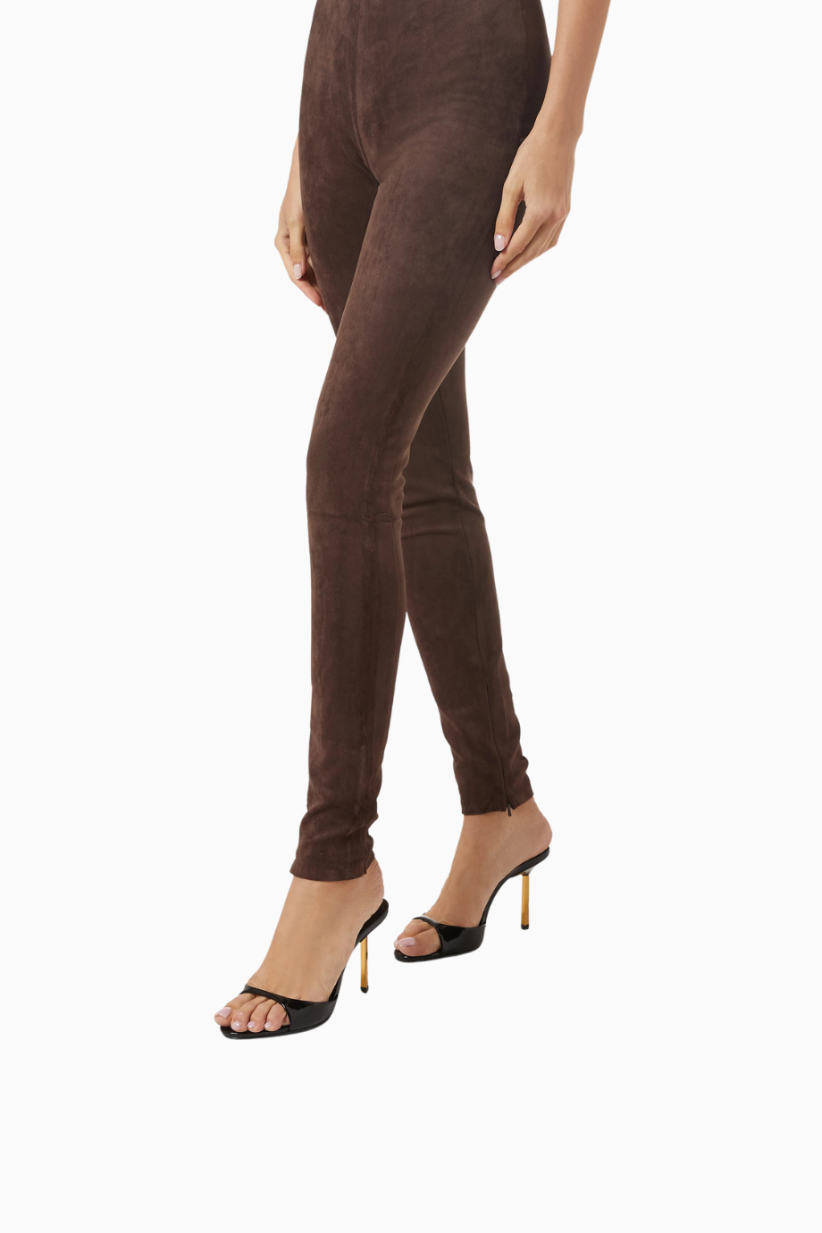 Open-toe 87 Siyah Patent Deri, İnce Bantlı ve Metalik Topuklu Sandalet