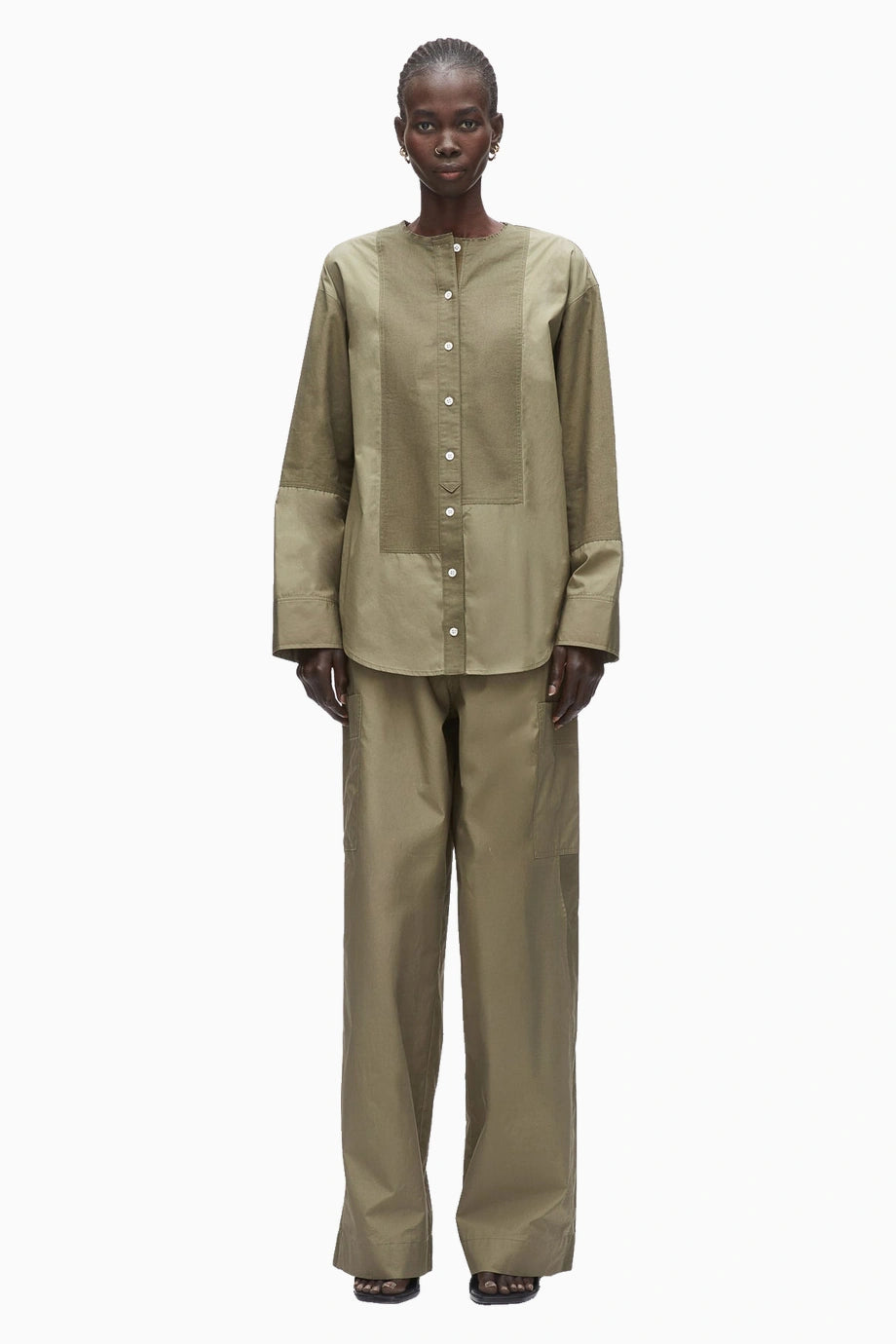 Mixed Oxford Collarless %100 Pamuk Hakim Yaka Kadın Gömlek