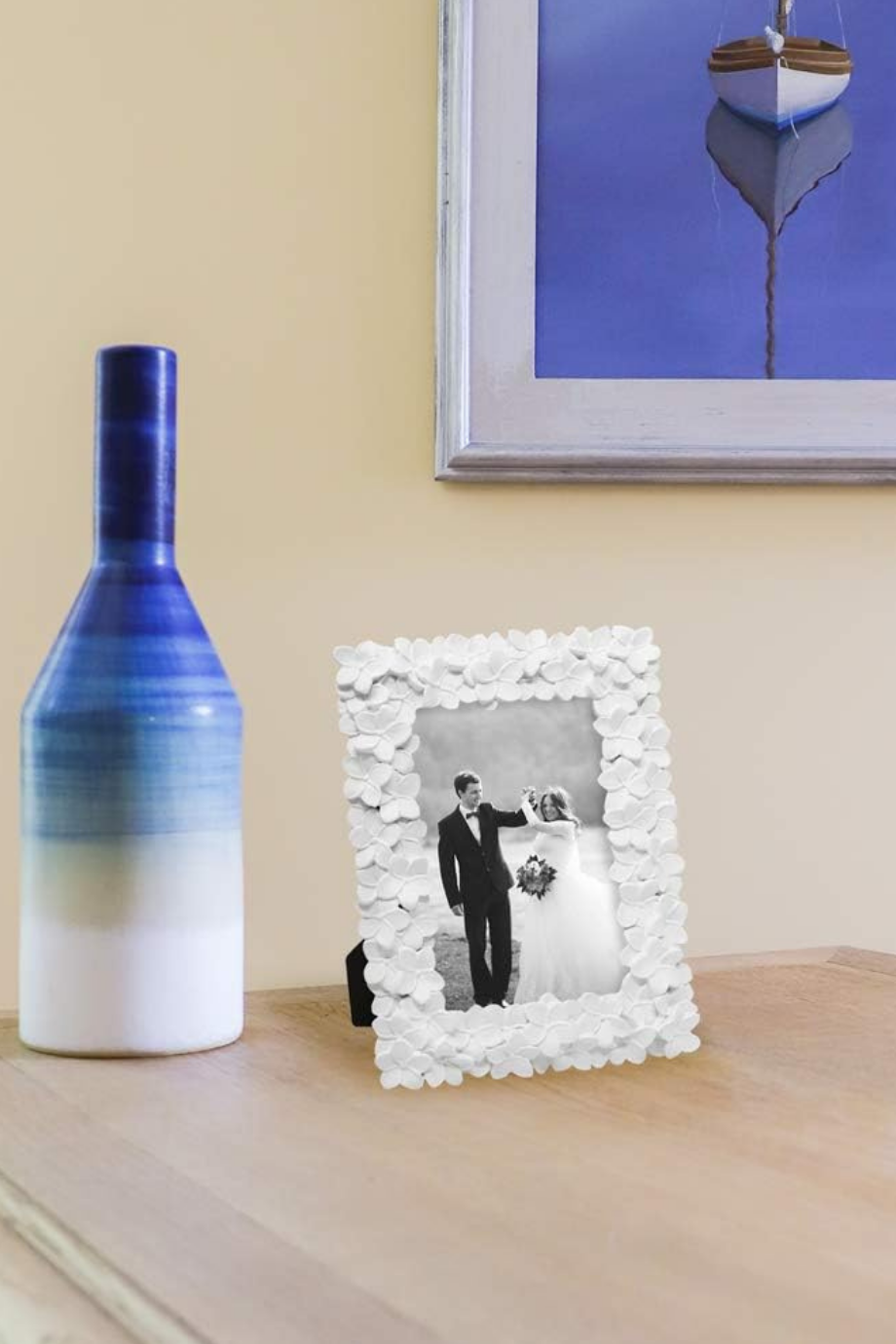 Çiçek Desenli 4x6 Fotoğraf Çerçevesi Beyaz