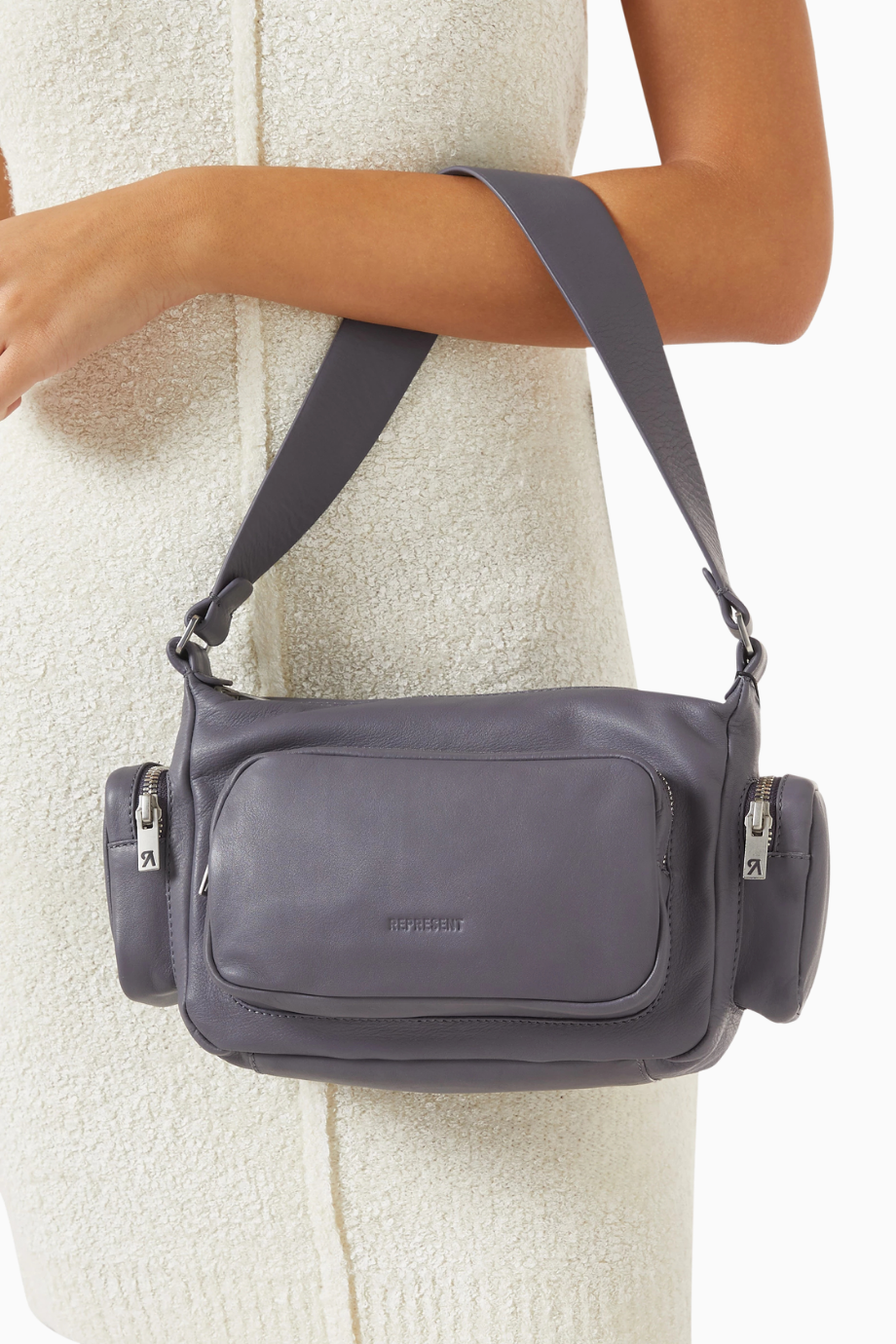 Utility Shoulder Bag, Lüks Mavi Deri Omuz Çantası, Fonksiyonel ve Şık