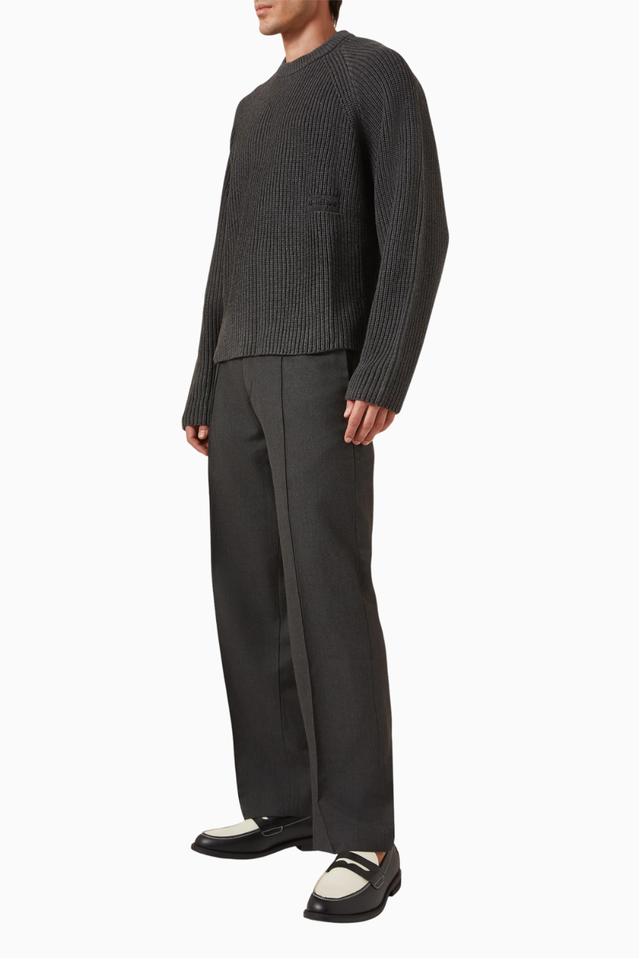 Rib Mock Neck Crew Cotton Knit Antrasit Erkek Kazak