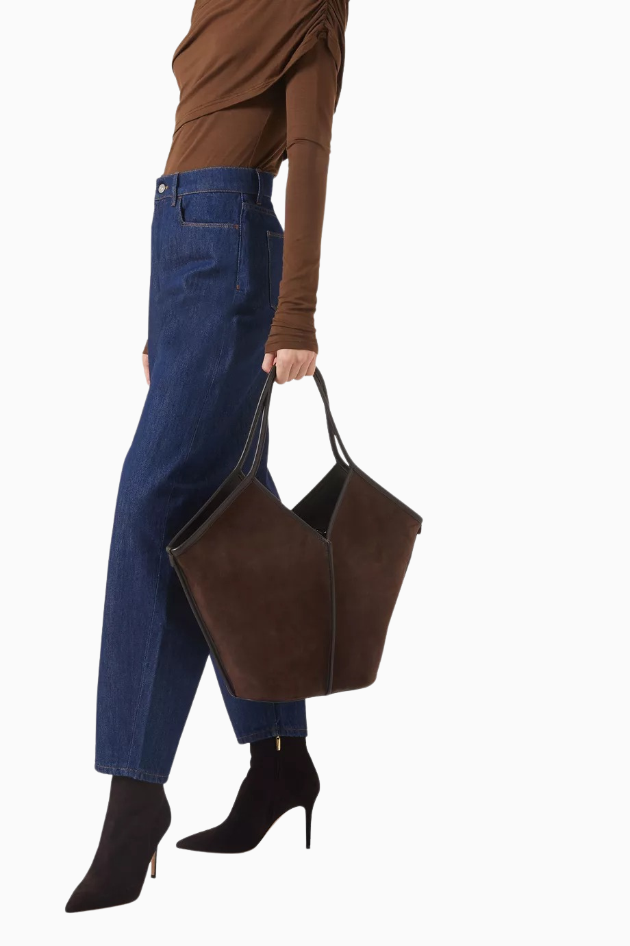 Calella Orta Boy El Yapımı, Süet ve Dana Derisi Minimalist Tote Çanta