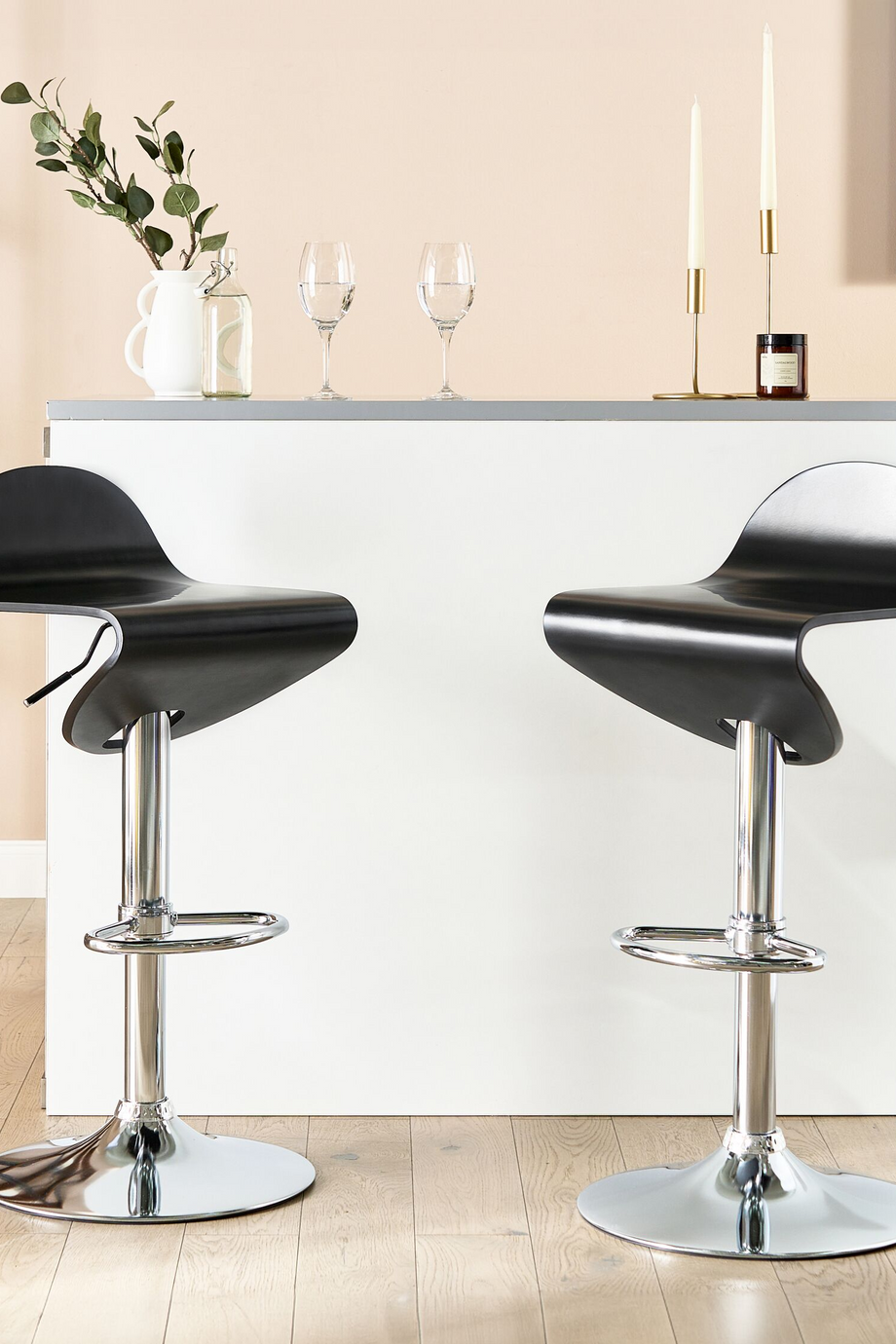LIVERPOOL 2’li Siyah Döner Bar Sandalyesi, Ayarlanabilir Yükseklik, Krom Tabanlı Modern Tasarım