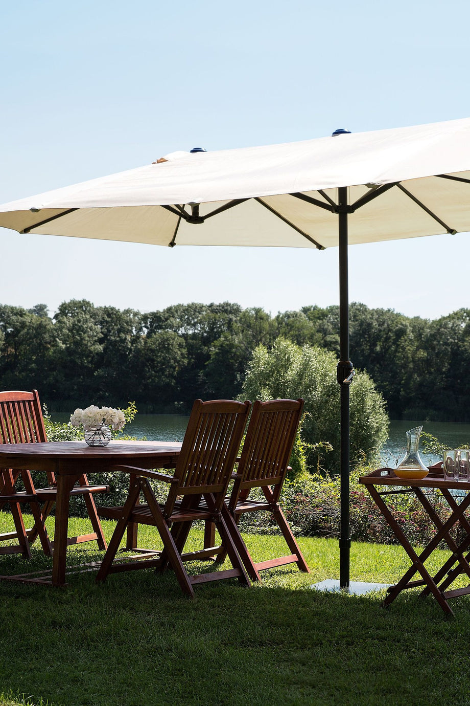 SIBILLA 460 cm Çiftli Bahçe Şemsiyesi, Oval Gölgelik, UPF 30+, Alüminyum Gövde