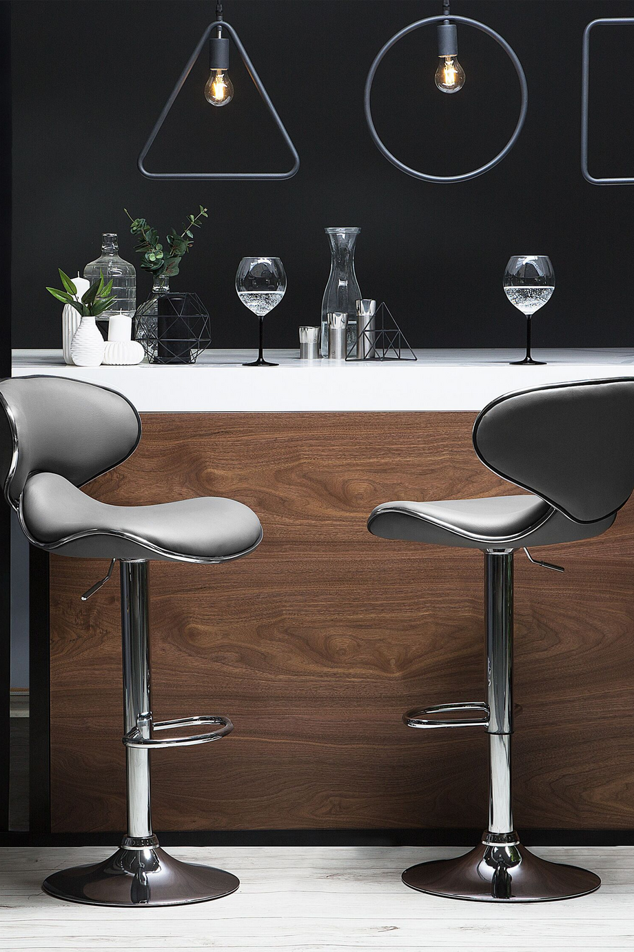 CONWAY 2'li Gri Döner Bar Sandalyesi Seti, Suni Deri, Ayarlanabilir, 87-109 cm
