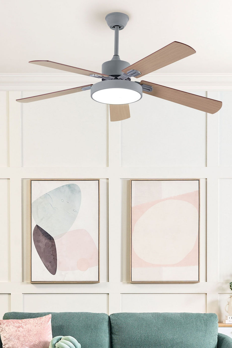 Ahşap Kanatlı LED Işıklı Tavan Vantilatörü,Uzaktan Kumandalı, Zamanlayıcılı