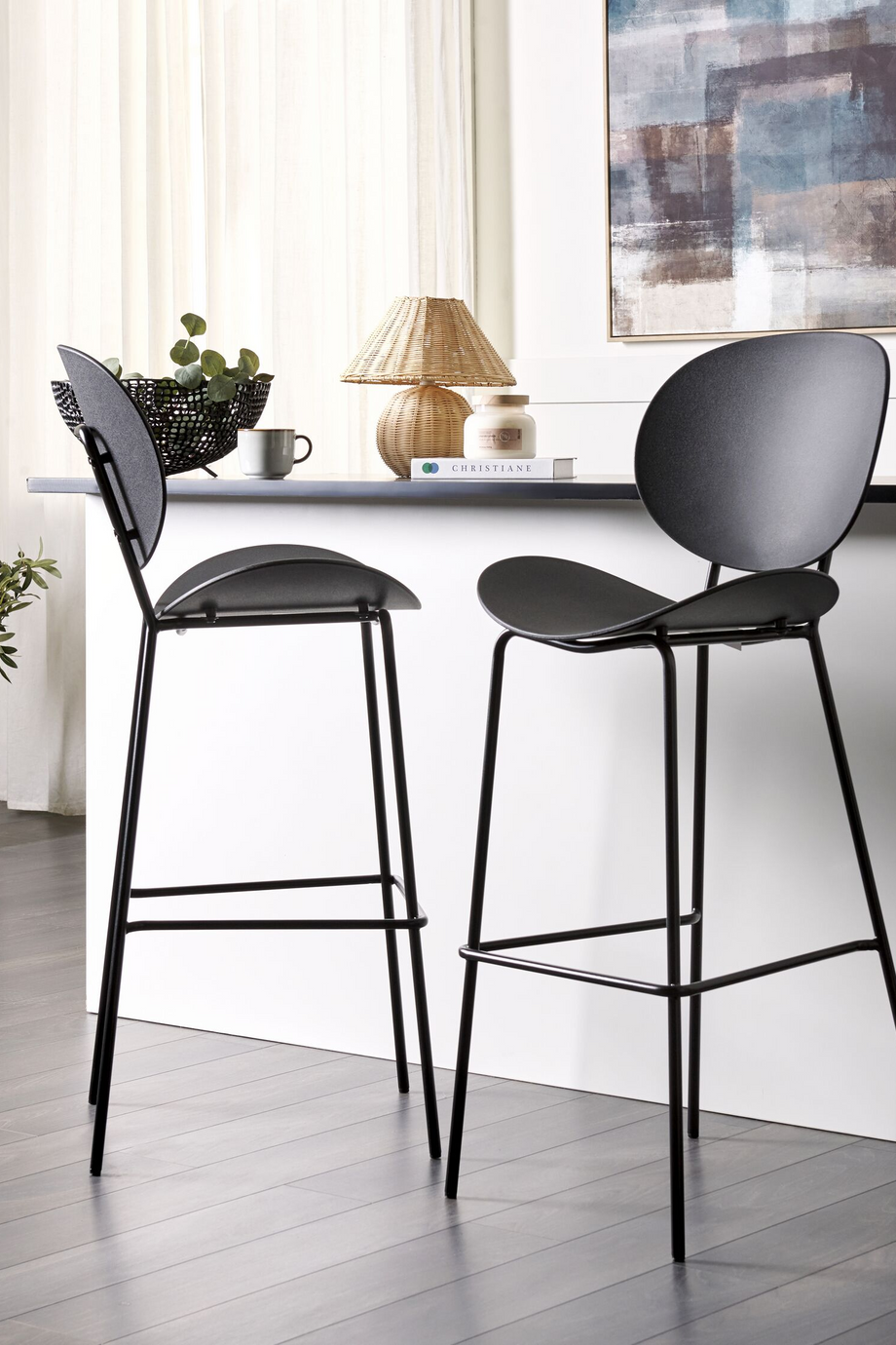 SHONTO Siyah 2'li Bar Sandalyesi Seti, Modern Tasarım, 75 cm Oturma Yüksekliği