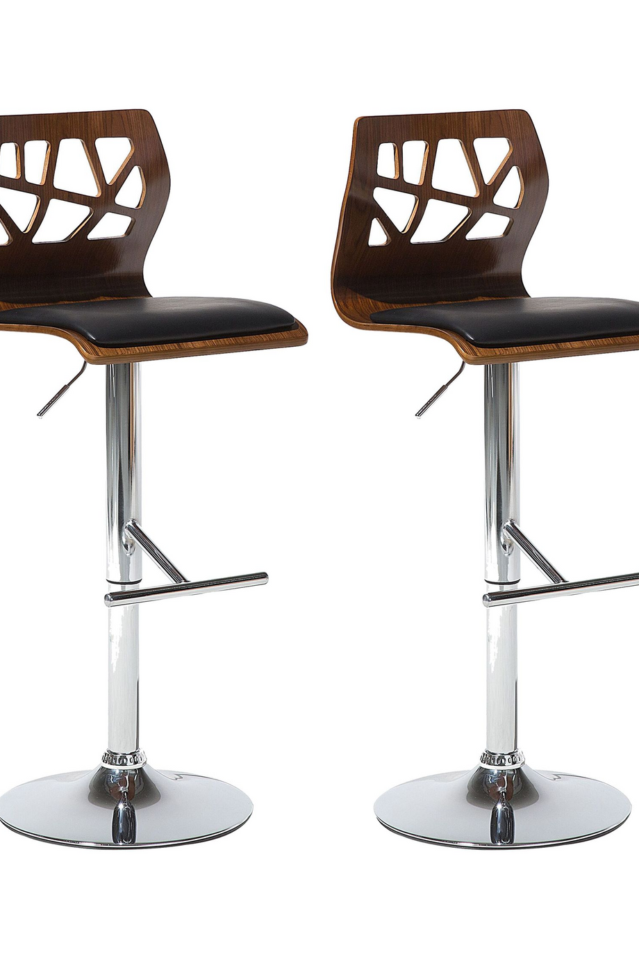 PETERSBURG Döner Bar Sandalyesi 2'li Set, 62–82 cm Ayarlı, Suni Deri, Ahşap Sırtlık