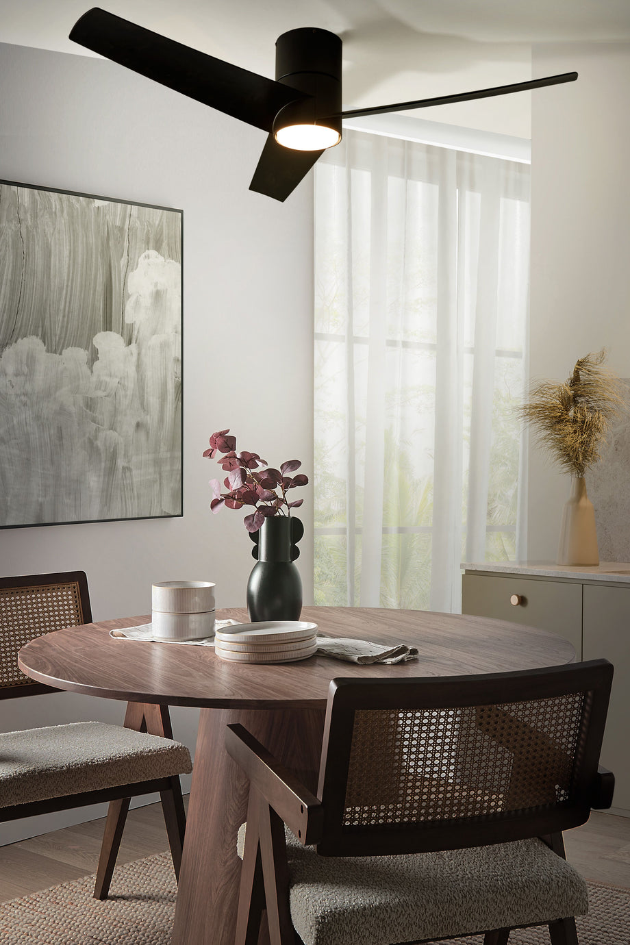 Mat Siyah Uzaktan Kumandalı LED Tavan Vantilatörü,Sessiz Motor, 3 Işık Modu Ve Fan Hızı