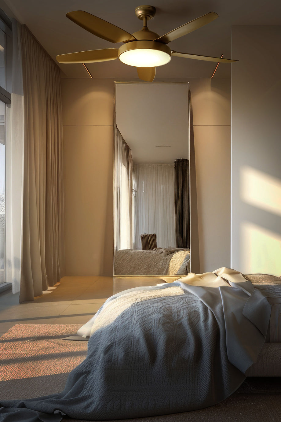 Pirinç Renkli Işıklı Tavan Vantilatörü,Uzaktan Kumandalı, LED Işıklı, Zamanlayıcılı Modern Tasarım