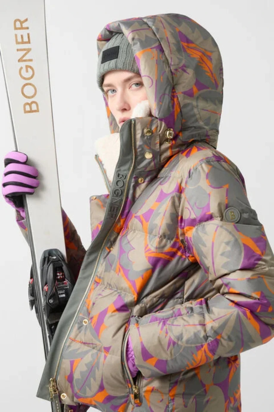 Sport Maja Kadın Kayak Montu Floral, Kaz Tüyü Dolgulu