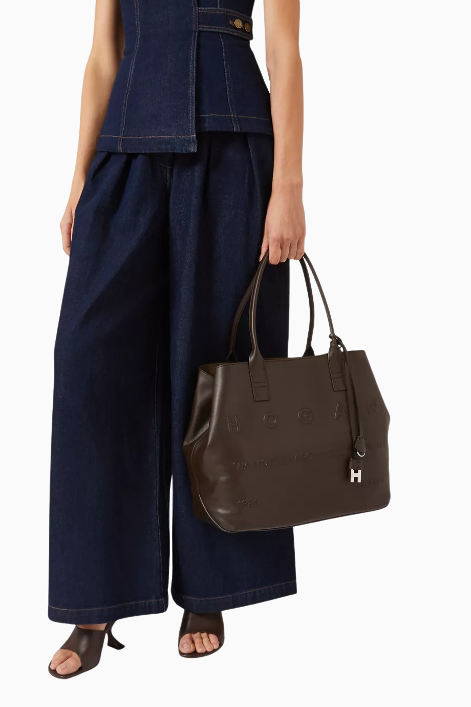 Medium Script Kahverengi Deri, Zarif ve Lüks Tote Çanta, Günlük Şehir Stili