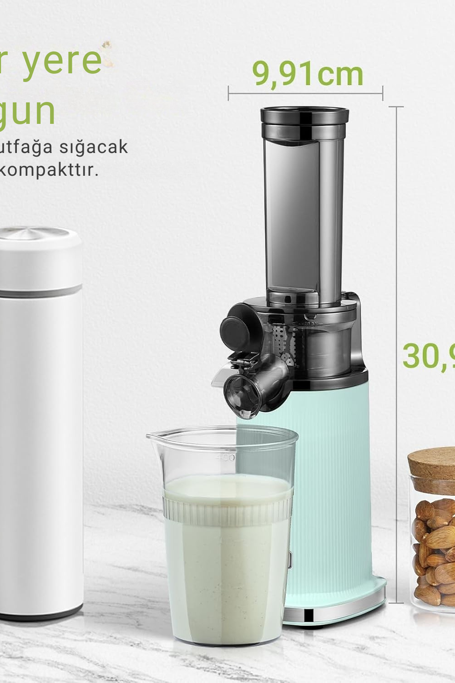 Mini Yavaş Sıkacağı, Ters Çiğneme Fonksiyonu, Fırçalı, 2 Bardaklı Elektrikli Meyve Presi