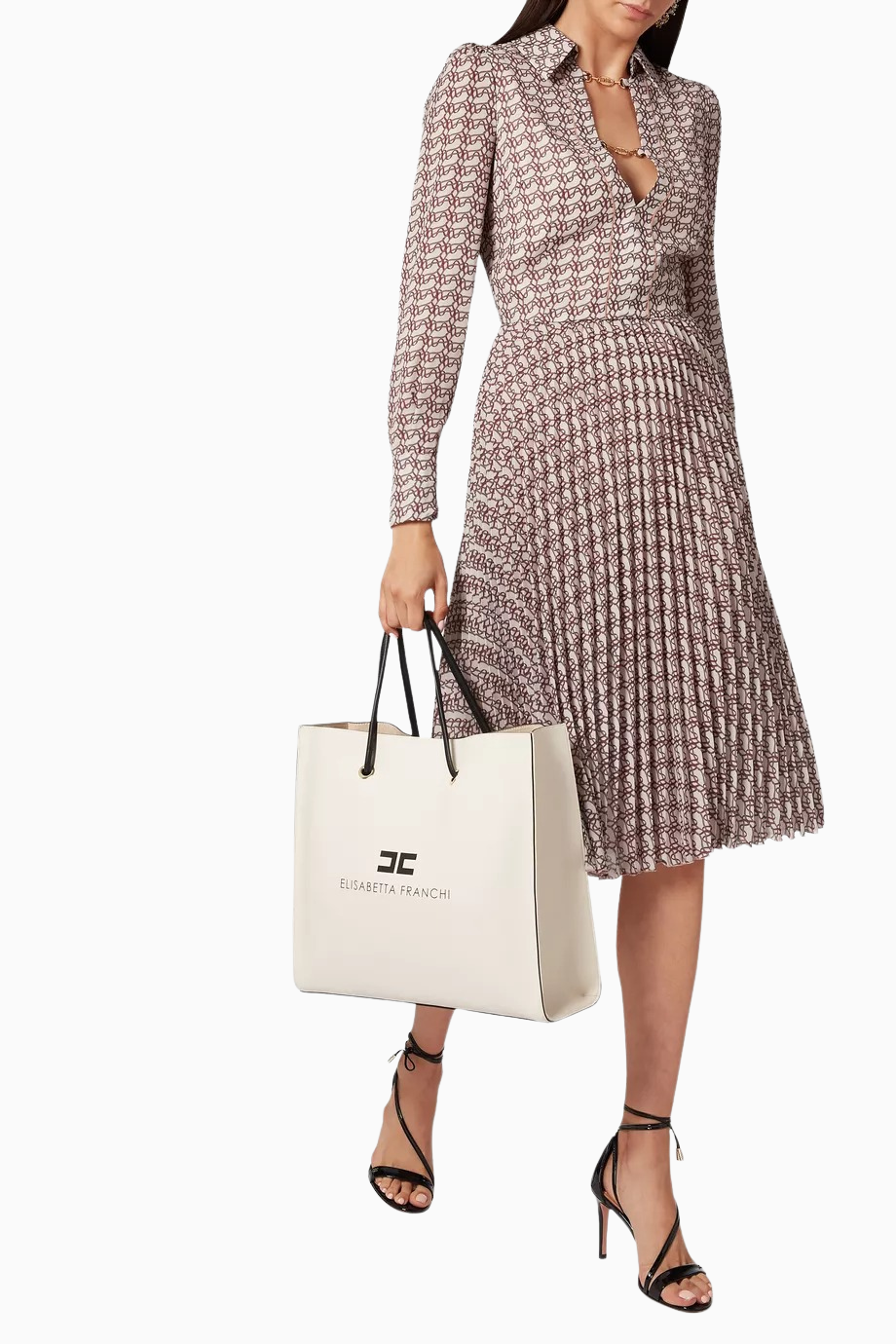 Logo 10/22 Maxi Çanta, Siyah Deri Görünümlü Lüks Omuz ve El Çantası