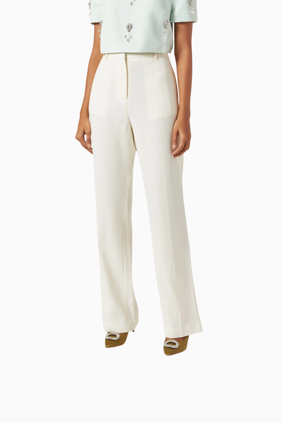 Nova 90 Haki Kristal İşlemeli Lüks, Saten Sivri Burun Yüksek Topuklu Stiletto