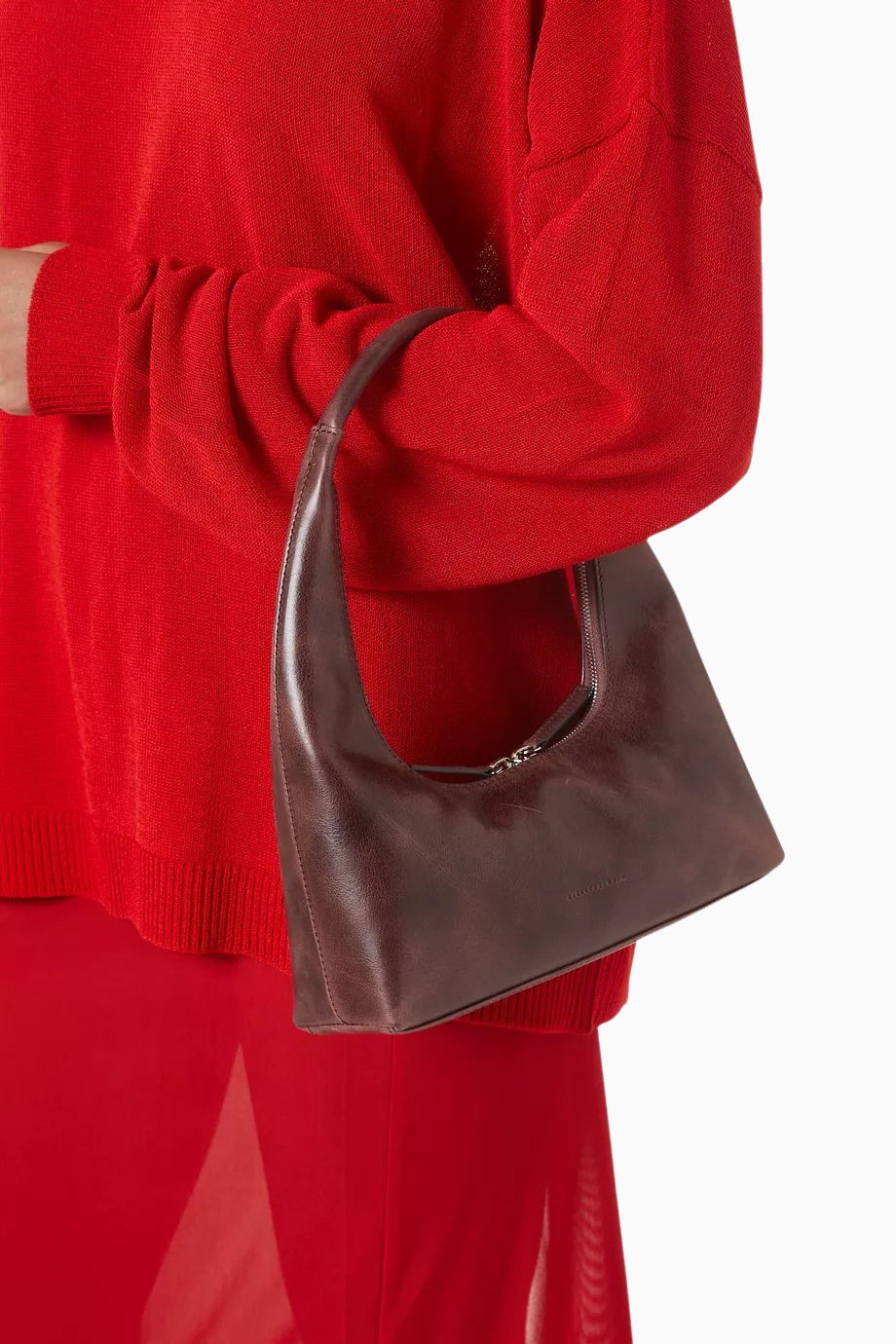 Small Hobo Omuz Çantası, Yıkamalı Bordo Deri ve Zarif Minimalist Tasarım