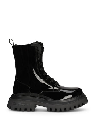 Kız Patente Deri Botlar - Siyah