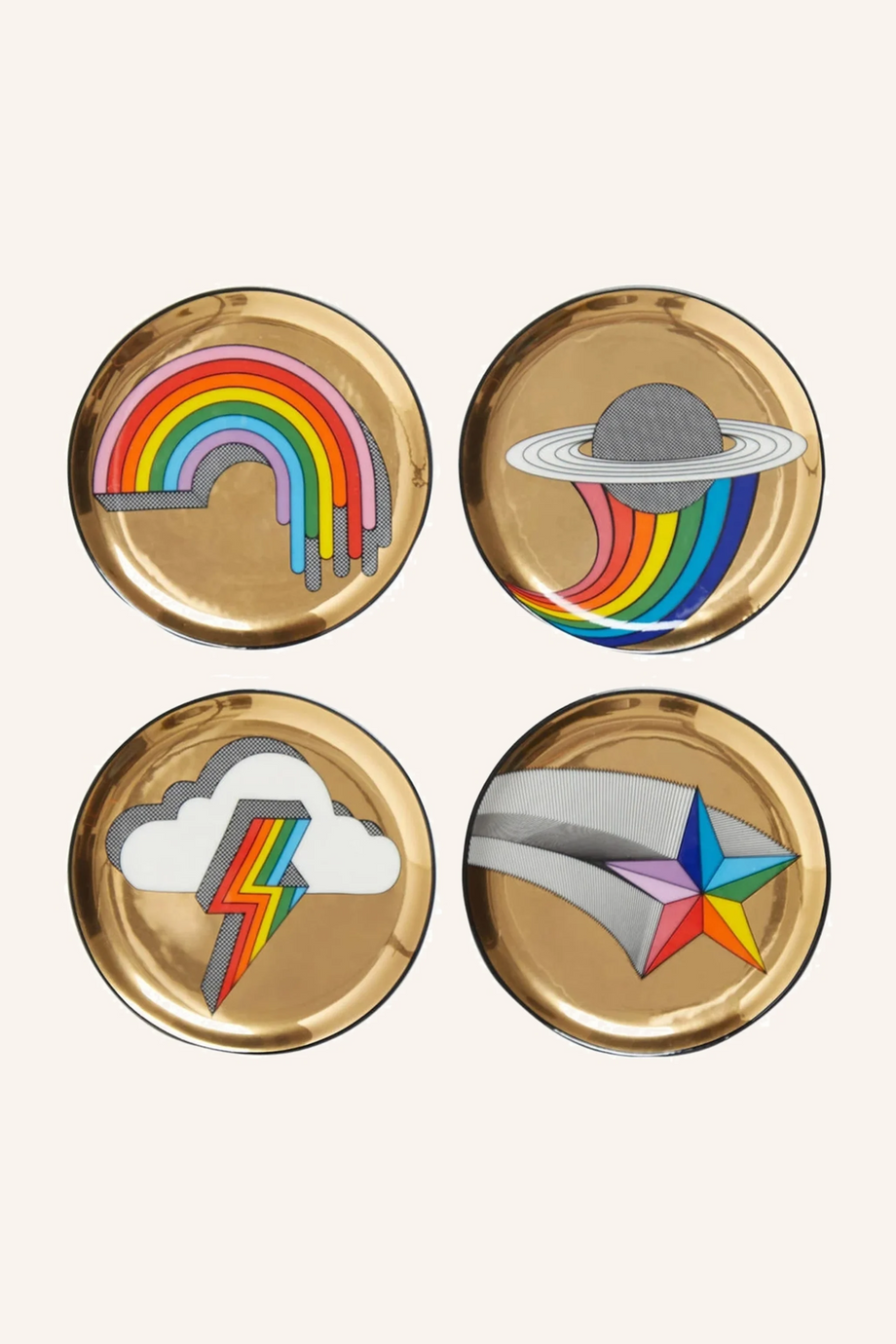 POP! 4’lü Porselen Bardak Altlığı Seti Altın Detaylı, Renkli Pop Art Tasarım