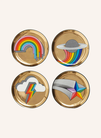 POP! 4’lü Porselen Bardak Altlığı Seti Altın Detaylı, Renkli Pop Art Tasarım