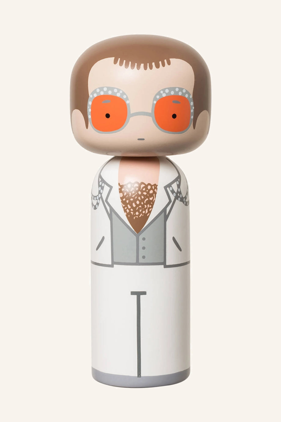 ELTON JOHN Figürü, Kokeshi Tarzında El Boyamalı, 14,5 cm