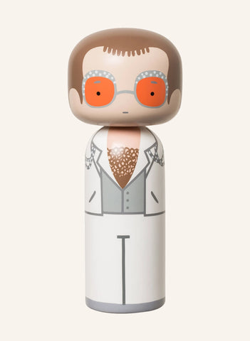 ELTON JOHN Figürü, Kokeshi Tarzında El Boyamalı, 14,5 cm