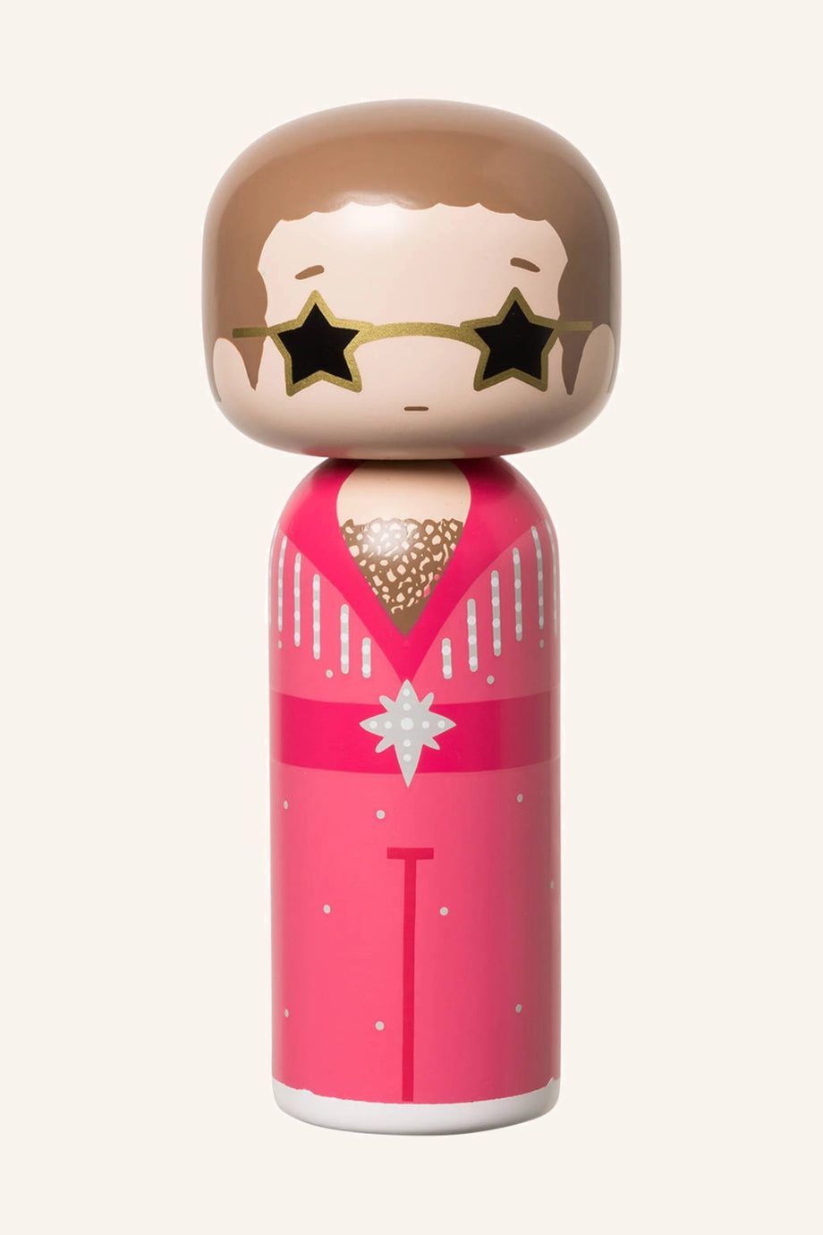 ELTON JOHN Dekoratif Figür, Kokeshi Tarzı, 14,5 cm El Boyamalı