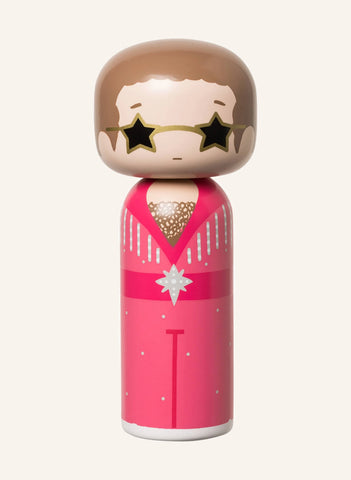 ELTON JOHN Dekoratif Figür, Kokeshi Tarzı, 14,5 cm El Boyamalı